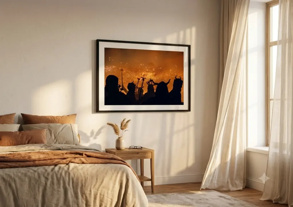 Cuadro fotográfico de siluetas al atardecer para decoración de interiores